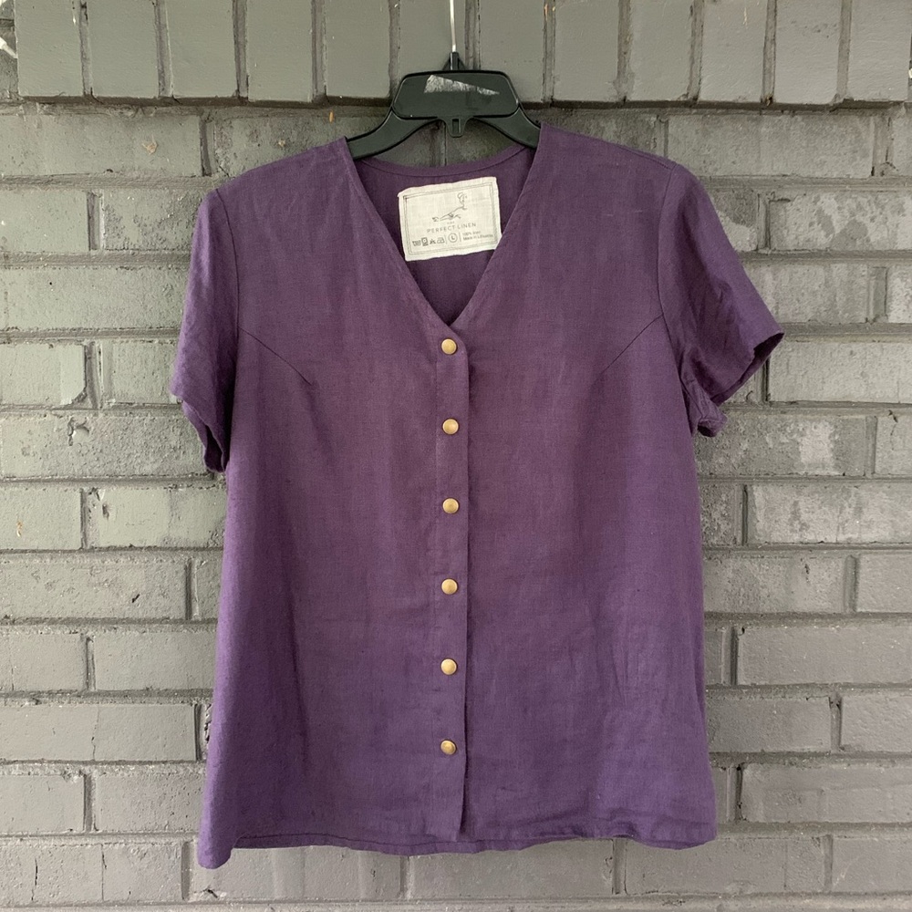 notPerfect Linen GETTY front snaps linen top in discontinued eggplant purple